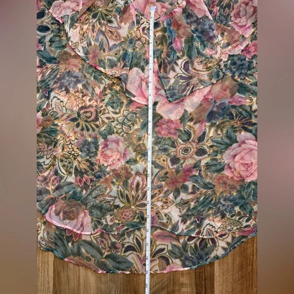 Vintage Gold Tag Victoria's Secret Floral Sheer Ruffle Poet Blouse Top w/Pearl - Picture 12 of 16